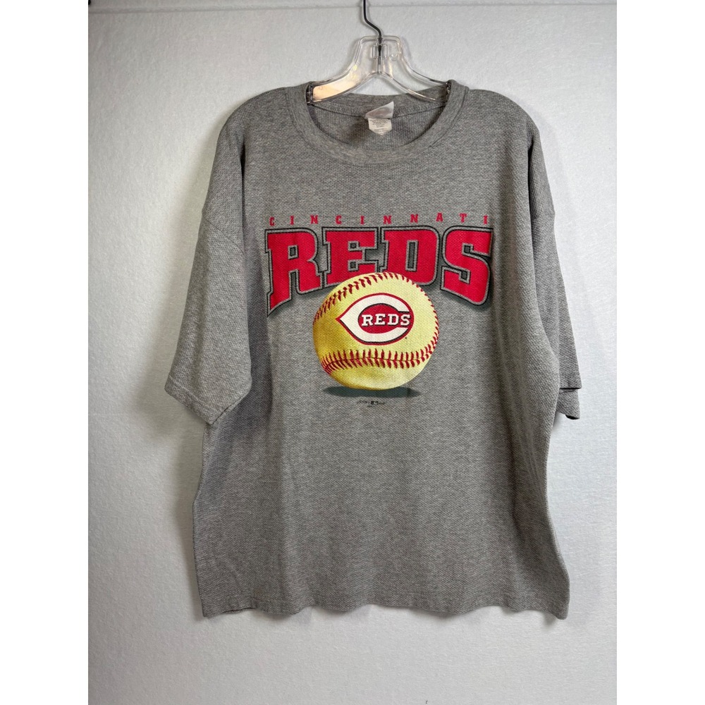 Vintage Cincinnati Reds Hank Aaron Originals XL Gray Waffle Knit MLB Shirt